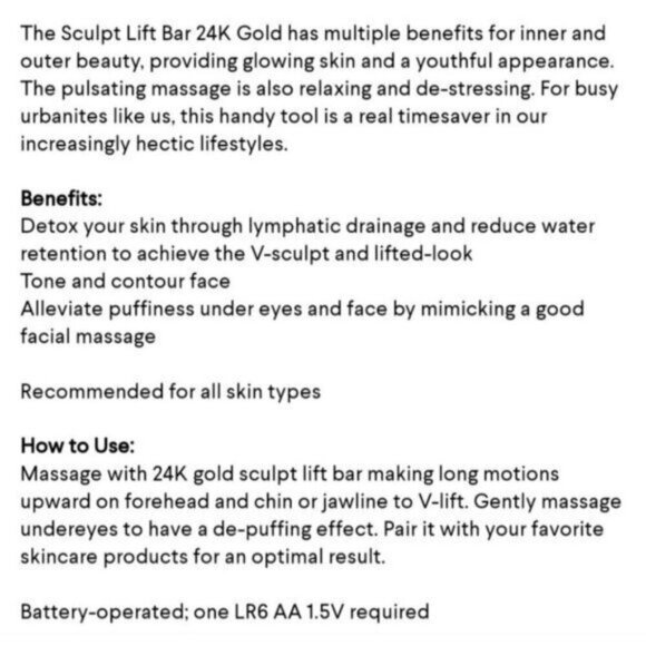 Skin Inc ✦ Sculpt Lift Bar ✦ 24K Gold Facial Massager Blush Pink Anti-Ageing NWT - Picture 6 of 8